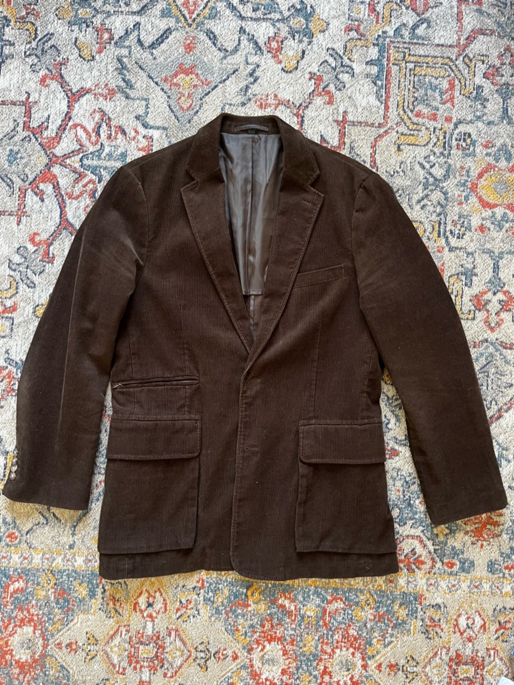 J. Peterman Brown Corduroy Blazer with Satin Lining 40 R